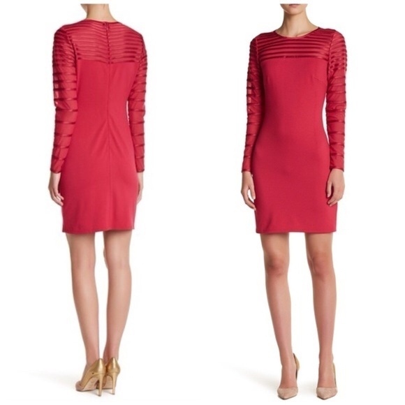 Halston Heritage Stripe Mesh Long Sleeve Dress 2 - Picture 1 of 7